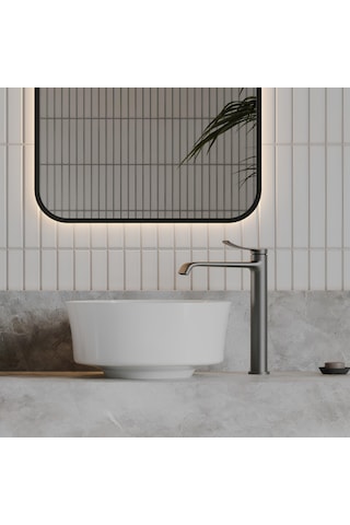 Creavit Fiore FI140 Oval Tezgâh Üstü Batarya Deliksiz Beyaz Lavabo Beyaz 40 x 40 CM