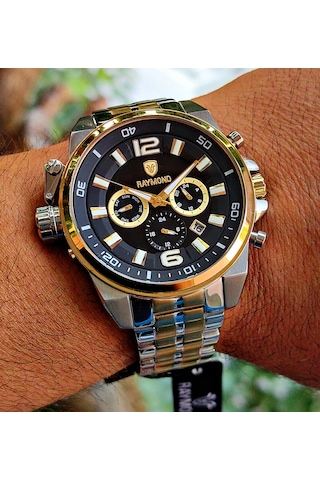 Raymond Özel Tasarım Çelik Erkek Kol Saati Gümüş - Gold