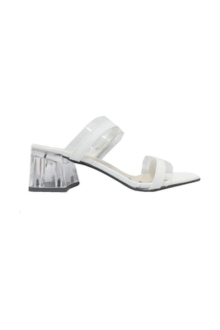 Cotcolic 01221 Deri Şeffaf Topuk Fashion Kadın Terlik Beyaz