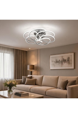 3 Renk Uzaktan Kumandalı Samyeli Model Led Avize Krom - Gümüş