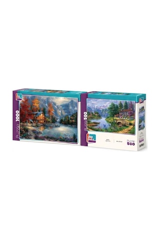 Yalnız Doğa Ve Kuğu Gölü İkili Set - 1000 + 500 Parça İkili Puzzle Seti
