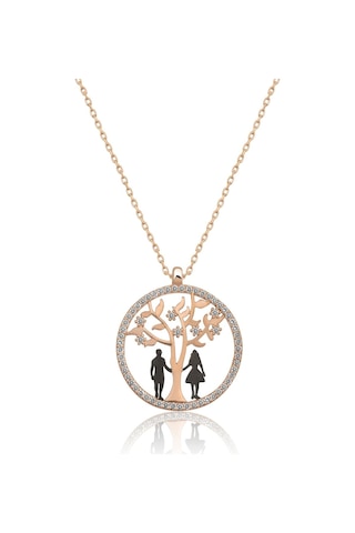Hayat Ağacı Sevgili Aşk Kolye Rose Gold Kaplama 925 Ayar Gümüş