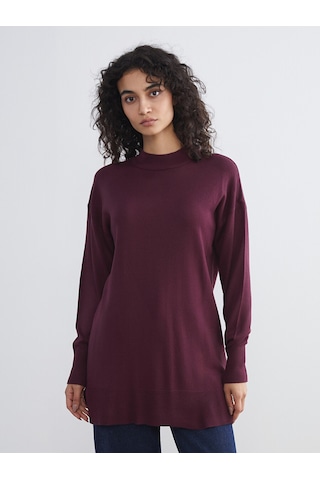 Lcw Modest Bordo Dik Yaka Kadın Triko Tunik