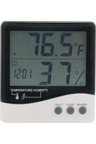 Growers Edge Büyük Ekran Dijital Termometre - Nem Ölçer - Saat / Thermometer / Hygrometer