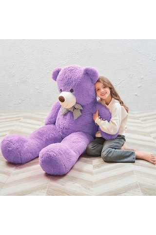 Peluş 120 Cm Papyonlu Sevimli Ayı - Sevgiliye Özel Hediye Lila