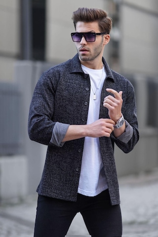 Madmext Siyah Desenli Regular Fit Erkek Gömlek 6717 Siyah