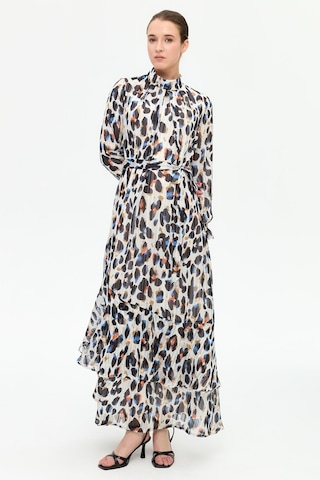 Leke Desenli Empirime Elbise Ekru Ekru