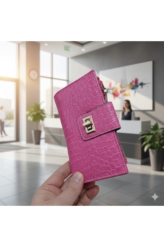 Newish Polo Telefon Bölmeli Klipsli Fermuarlı Portföy Cüzdan Pmb Pembe