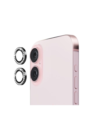 Nettech Apple Uyumlu iPhone 16 Diamond Taşlı Model Kamera Cam Koruyucu - Siyah