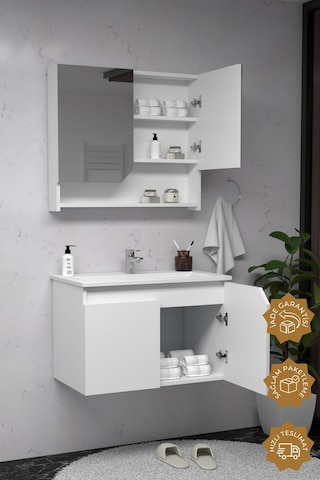 Teta Home Napoli 65 Cm Mdf Banyo Dolabı Seti Beyaz Beyaz