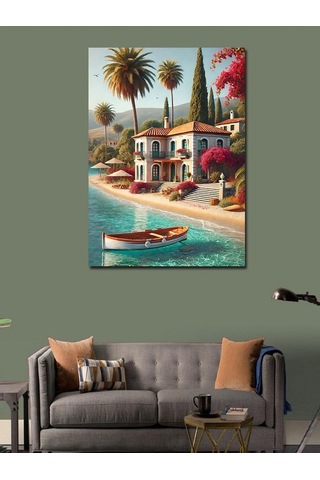 Kanvas Tablo Akdeniz Kıyısı Evi 100cmx140cm