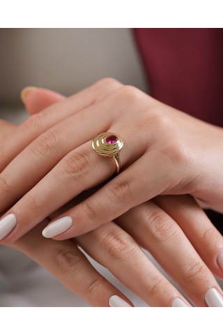 Debora Jewelry 14 Ayar Altın Yuvarlak Model Pembe Taşlı Yüzük
