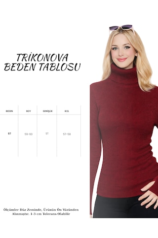 Trikonova Balıkçı Yaka Parmak Detaylı Bordo