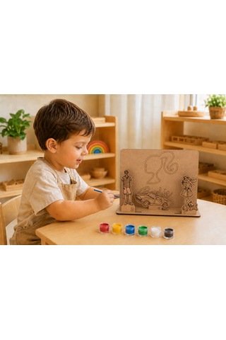 Moda Bebek Temalı Ahşap Boyama Seti 3d Geçmeli Mdf Dekor, 6 Renk Boya Ve Fırça Hediyeli Çocuk Etkinlik Seti