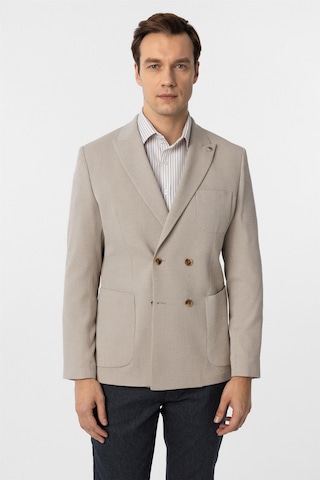 Süvari Bej Slim Fit Baskılı Kruvaze Yaka 6 Drop Ceket
