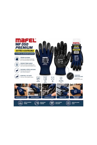 12 Adet Zebra Mavi Siyah No 10 Xl Nitril İşçi Eldiven Poşetli Ambalaj Kesilme Direnç 5570