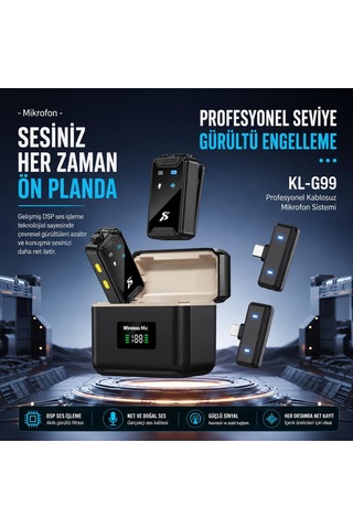 Lexroo Denshi Kl-g99 Kablosuz Yaka Mikrofonu Çift Mikrofonlu, 20 Saat Pil Ömrü