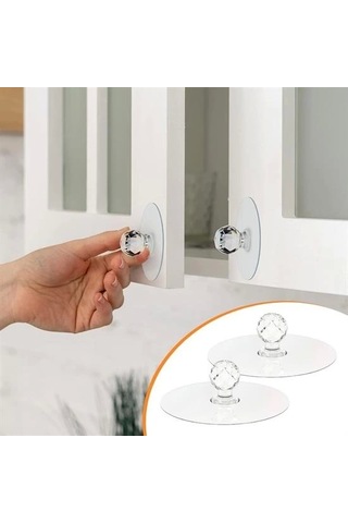 2 Adet Kristal Kendiliğinden Güçlü Yapışkanlı Kulp Askısı Tutma Kolu 4767 Çok Renkli