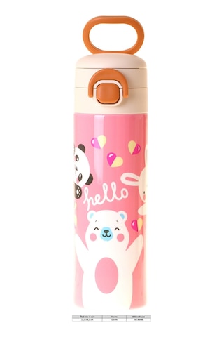Kaukko Kids 520 Ml Hello Baskılı Sarı - Pembe Kız Çocuk Çelik Termos Matara Çift İçim Kilitli Kapak - L5311