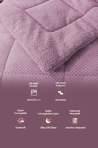 Ultra Yumuşak Çift Taraflı Wellsoft Peluş Yorgan Çift Kişilik Yıkanabilir 200x220 Cm Lila Lila