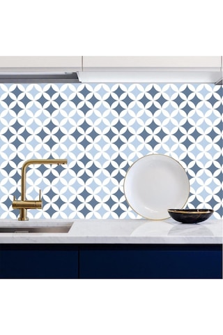 Mavi Beyaz Mutfak Tezgah Arası Kendinden Yapışkanlı Folyo Kaplama Fayans Taş Desen 60cm X 100cm