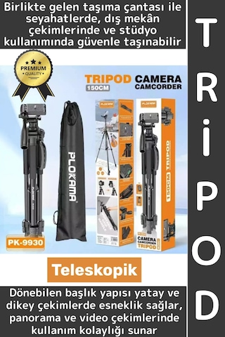 Wintoup Premium Vlog Çekim Teleskopik Döner Başlık Yatay Dikey Kullanım Taşıma Çantalı 150 Cm Kamera Tripod