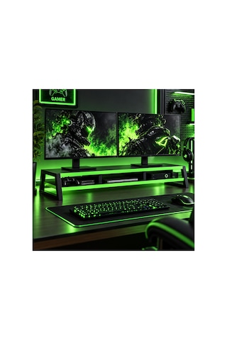 Tıtan Çift Monitör Yükseltici Stand, Gaming Oyuncu Monitör Standı, Masaüstü Ekran Yükseltici Ve Düzenleyici Raf Siyah-yeşil