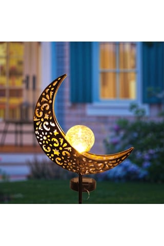 Güneş Enerjili Ay Figürlü 85 Cm Solar Bahçe Lambası Dekoratif Kazıklı Dış Mekan Sıcak Beyaz Led Aydınlatma