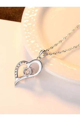 Brezza Lusso Jewelry Gümüş Zirkon Taşlı Kadın Kalp Gümüş Kolye Gümüş