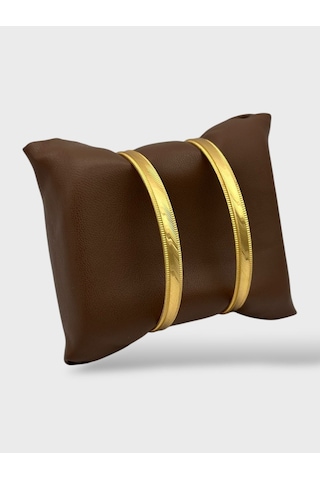 Arnes Jewelry Çelik 22 Ayar Altın Kaplama Desenli Kalın Ajda Bilezik - 2 Adet 20 Cm Ar640nes Gold