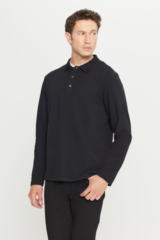 AC&Co / Altınyıldız Classics Erkek Sıyah %100 Pamuk Standart Fit Normal Kesim Polo Yaka Sweatshirt Siyah