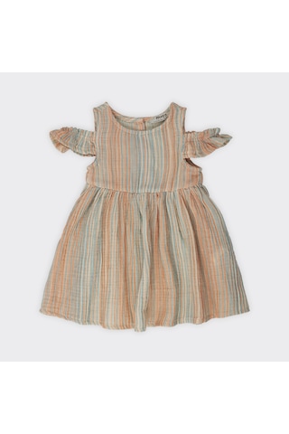 Kız Çocuk Çizgi Desenli Elbise 2411gb26049-4343 001