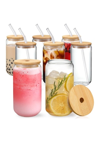 6 Adet Pipetli, Bambu Kapaklı, Soğuk-sıcak Kahve Bardağı