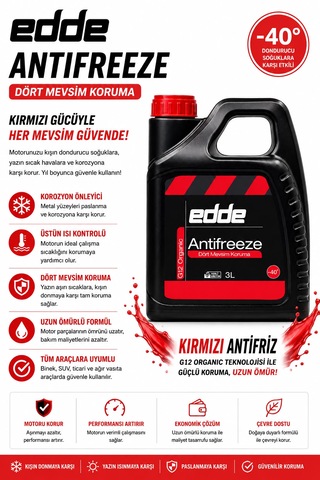 Edde Araba Araç Oto Antifriz Kırmızı 3l Dört Mevsim