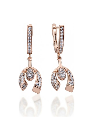 Vip Seri Küpe Xuping At Nalı Şans Tasarım Taşlı Rose Altın Kaplama 3,5cm Rose Gold