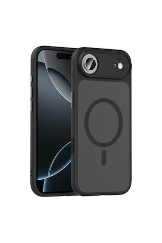 Zore Apple iPhone Uyumlu 17 Air Kılıf Mat Arka Yüzey Wireless Şarj Özellikli Zore Flet M-safe Kapak - Siyah