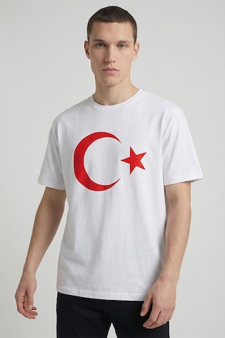 Tommy Life Beyaz Ay Yıldız Baskılı Unisex T-shirt - 88509
