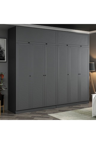 Kale 6 Mebran Panjur Kapaklı 4 Çekmeceli Dolap Ve Yüklük Antrasit 255cm Antrasit