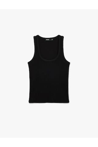 Koton Slim Fit Pamuklu Kolsuz U Yaka Fitilli Atlet Siyah 7wak10004ek