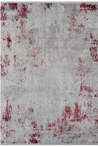 Sanat Halı Doku 1082 Gri Kırmızı Eskitme Desenli Makine Halısı Sarı
