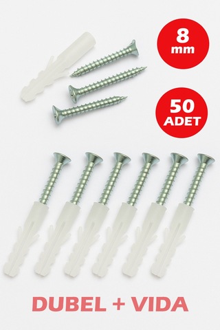 8mm Plastik Dübel + Vida Seti 50 Adet