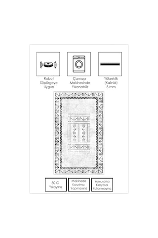 West Home Dijital Baskı Yıkanabilir Kaymaz Taban Salon Halısı Mutfak Halısı Yolluk Ve Banyo Paspası Wh 435 White