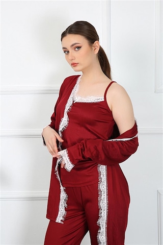 İbrahim Burak Etiler Collection Moda Çizgi Kadın 3'lü Bordo Sabahlık Takım 16108