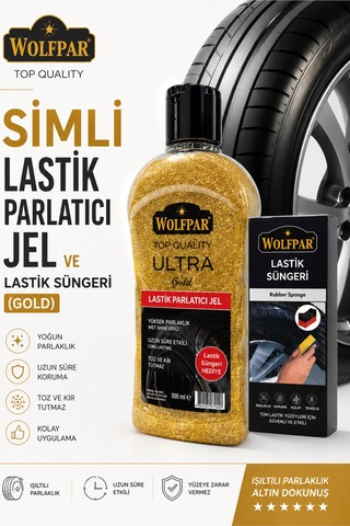 Simli Lastik Parlatıcı Jel Ve Lastik Süngeri Gold