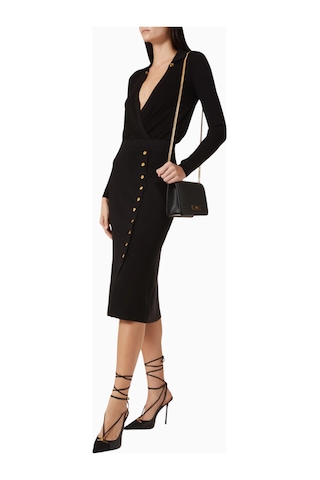 Elisabetta Franchi Triko Jewel Button Detaylı, Sofistike Midi Etek Siyah