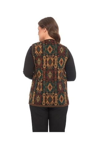 Kadın Etnik Desen Klasik Triko Örgü Kilim Yelek 1052-siyah Siyah