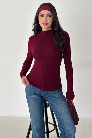 Noa & Noa Kadın Dikiş Detaylı Fit Bluz White Line Kırmızı