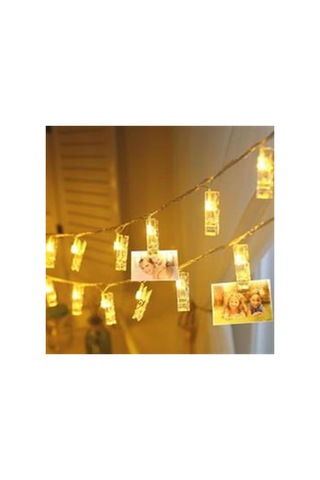 3 M 20'li Led Işıklı Dekoratif Fotoğraf Askılığı Mandalları Beyaz
