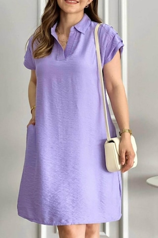 Mia Butik Kadın Lila Omuzları Drapeli Elbise -1225 Lila