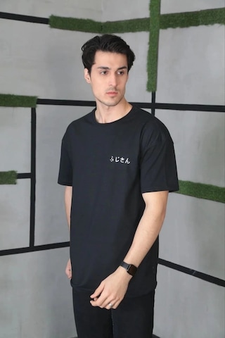 Moda Assema Erkek Bisiklet Yaka Baskılı Kısa Kol Oversize T-shirt - Siyah Çok Renkli